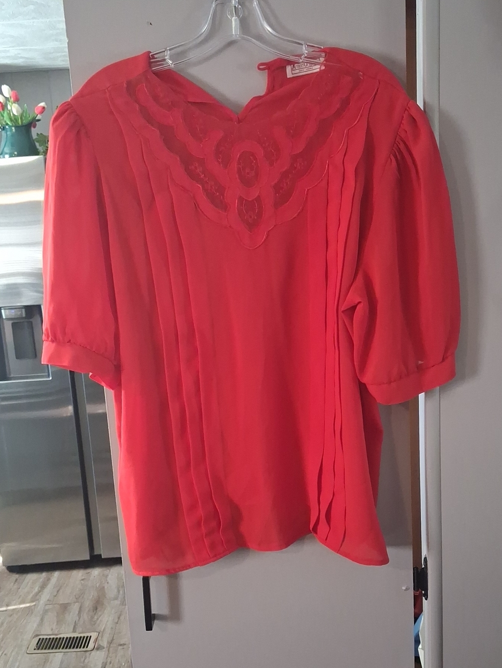 Armon Originals New York Red Women's Lace Yoke Blouse
